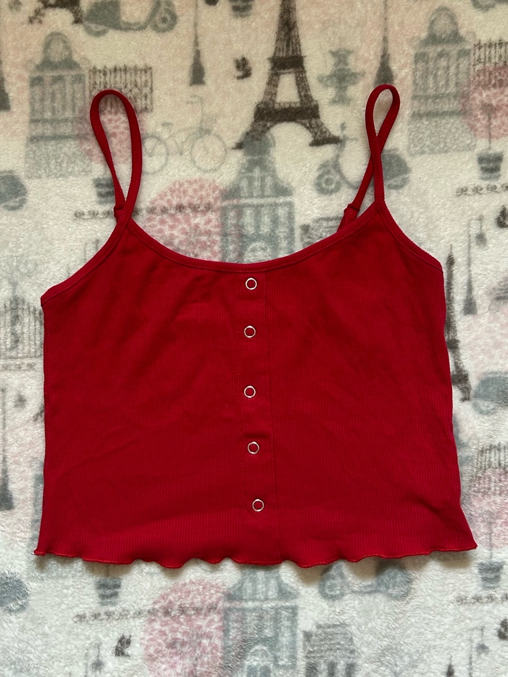 Red Ribbed Cami Tank Top - Women